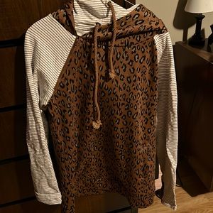 Comfy hooded sweatshirt from The Nines. Size medium w double hood, thumb holes.